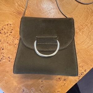Little Liffner Green Suede “Tiny Box Bag” Crossbody Gold Hardware